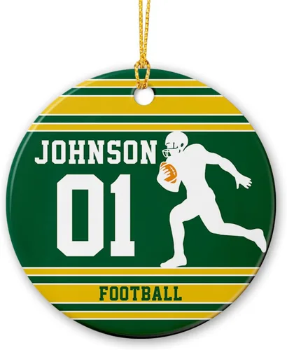 Vista 13 de Adornos personalizados de cerámica de fútbol americano, recuerdo de adorno de Navidad de jugador de fútbol americano, regalo para atletas