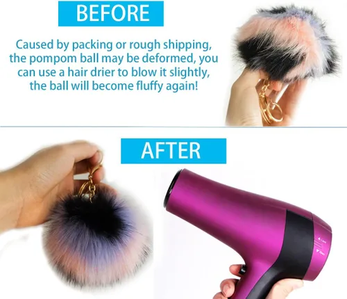 Vista 4 de Faux Fox Fur Pom Poms Keychain Purse Fluffy Fur Ball for Womens Bag Pendant