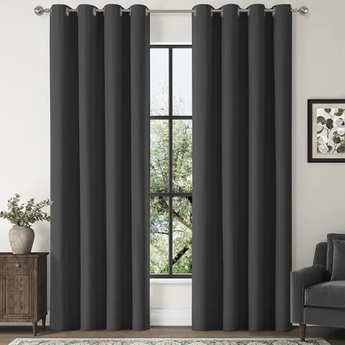 Vista 17 de ChrisDowa Cortinas 100% Opacas de Abedul Sólido de 45 Pulgadas de Largo, 2 Paneles para Dormitorio y Sala de Estar, Estilo Granja Oscurecedoras