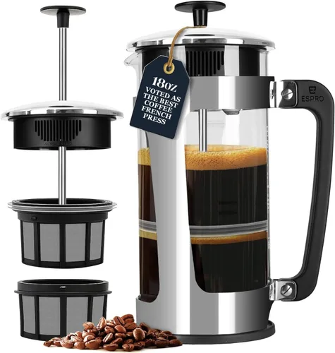 Vista 12 de ESPRO Light P3 - Cafetera de prensa francesa, microfiltro doble patentado para preparar sin arena, resistente al calor, prensa de café de vidrio