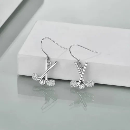 Vista 2 de YAFEINI Pendientes colgantes de palo de lacrosse de tenis y béisbol, regalos de plata de ley, palos de hockey de golf, palos de lacrosse, aretes
