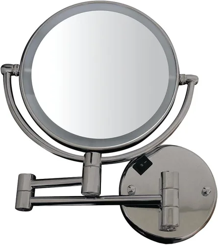 Vista 2 de Whitehaus Espejo de aumento LED para montaje en pared, espejo de doble cara de 8 pulgadas con zoom 7X, brazo extensible, luz activada por tacto