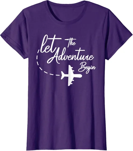 Vista 8 de Let The Adventure Begin - Camiseta inspiradora en modo de viaje en avión, Negro, S
