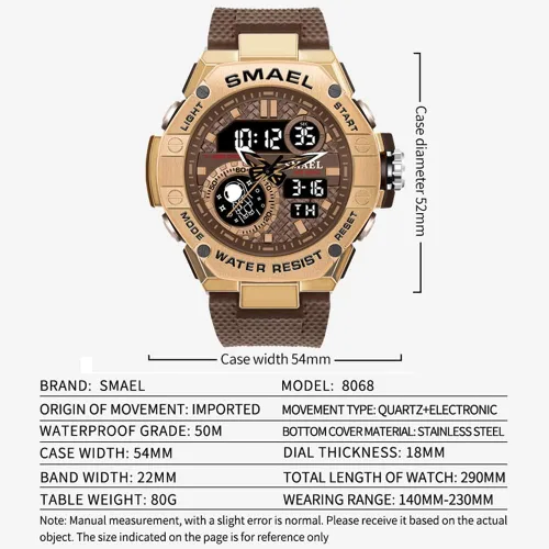 Vista 4 de Reloj de hombre para hombre, reloj deportivo de cuarzo, resistente al agua, relojes digitales militares, doble hora y cronómetro, reloj despertador
