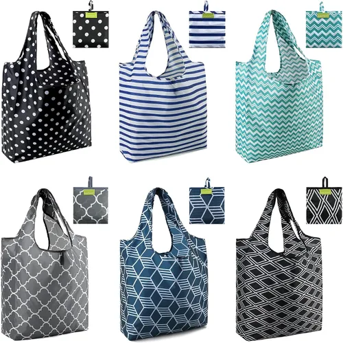 Vista 2 de BeeGreen Bolsas de compras reutilizables para comestibles, paquete de 6 y bolsa térmica aislada, 1 paquete con asas, bolsas de compras resistentes