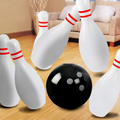 Vista 6 de Novelty Place Juego de bolos gigante inflable para la familia, bola de 14 pulgadas y 6 pines de gran tamaño de 22 pulgadas, juego de patio inflable