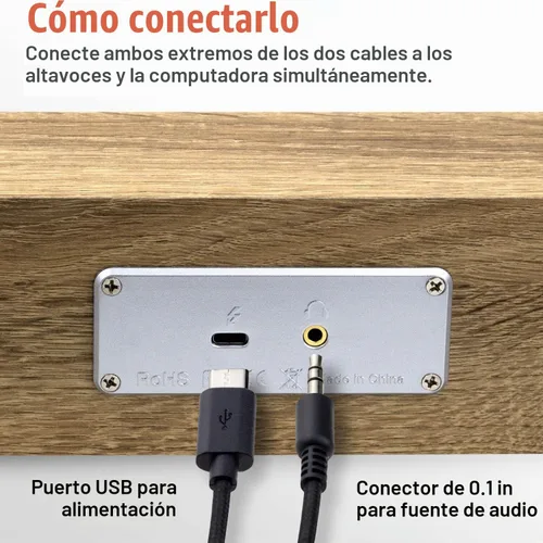 Vista 5 de MICA - Altavoces para computadora, barra de sonido vintage con cable, mini barra de sonido de madera retro, altavoces de PC alimentados por USB