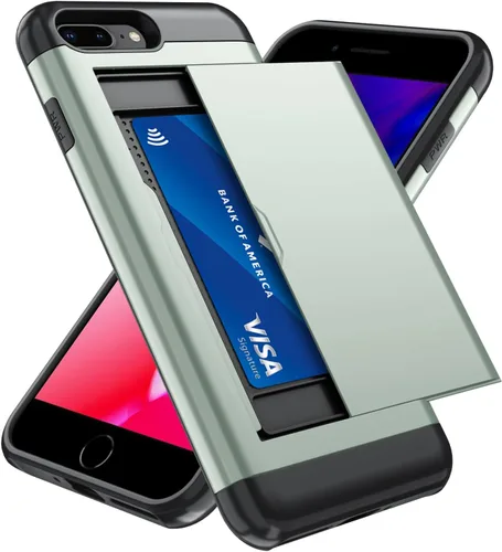 Vista 102 de Qinmay Funda compatible con iPhone 7 Plus/8 Plus con tarjetero, doble capa a prueba de golpes, funda protectora resistente con ranura oculta Negro