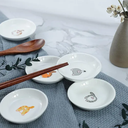 Vista 6 de Cute Cat Butts - Platos de cerámica para salsas, divertidos platos de condimentos para gatos de dibujos animados, cuencos de sushi y soja, platos