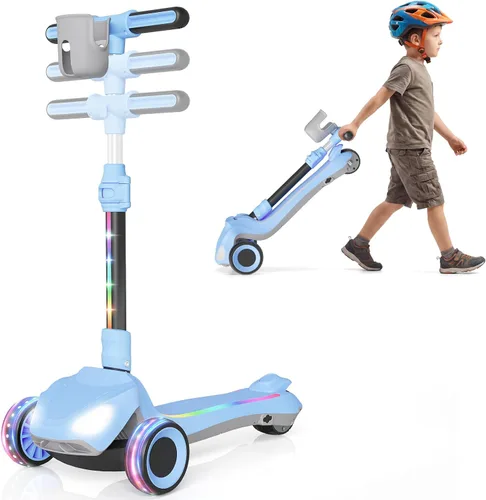 Vista 10 de SIMATE Electric Scooter for Kids Ages 3+, 3 Wheel Balance Scooter, 3 Adjustable Heights, Foldable & LED Display & Thumb Throttle, Long