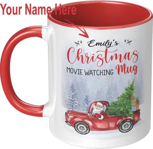 Vista 4 de This is My - Taza personalizada para ver películas navideñas. Divertida taza de café y cacao. Bonita taza vintage para amantes del cine, regalo