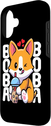Vista 2 de Funda Kawaii con diseño de corazón de té de burbujas para iPhone 16 Kawaii Boba Dog Corgi Tea Drink