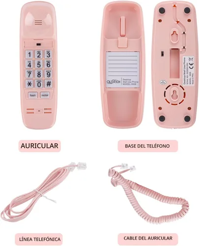 Vista 7 de Teléfono fijo rosa inspirado en el teléfono de princesa vintage de los años 90 con 110 DB+ timbre fuerte, teléfono de pared retro, no requiere