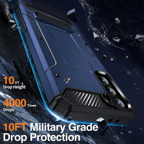 Vista 4 de Funda para Samsung Galaxy S21 Plus, protección contra caídas de grado militar con soporte de metal, color azul