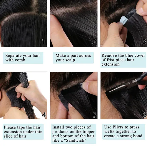 Vista 6 de HUA 40 extensiones de cabello humano con cinta, extensiones de cabello humano ondulado invisible, extensiones de cabello humano real con cinta