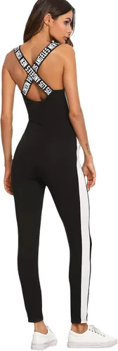 Vista 2 de SweatyRocks Overol ajustado con tirantes delgados y espalda cruzada para mujer