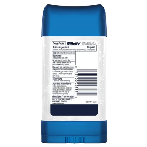Vista 2 de Gillette Gel transparente antitranspirante/desodorante, Power Rush, barra de 4 onzas (paquete de 6) (el embalaje puede variar)