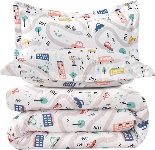 Vista 21 de JSD - Juego de edredón para niños con temática de playa, tamaño individual, diseño de conchas de medusas y estrellas de mar