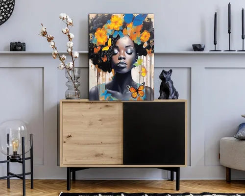 Vista 225 de Arte de pared afroamericano, decoración de rey y reina bailarín negro para sala de estar, arte de pareja de amor negro para dormitorio, lienzo