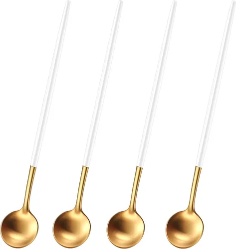 Vista 15 de 5.1 Pulgadas Cuchara de Té Satinada Negra SS18/10, Juego de 4 Mini Cucharas de Café de Acero Inoxidable, Cuchara de Té Pequeña, Cucharas Demitasse