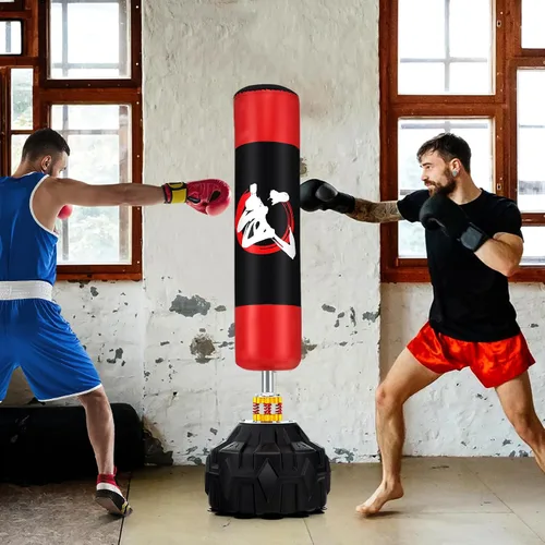Vista 9 de Goplus Saco de boxeo independiente, bolsa de boxeo pesada de 70 pulgadas con base rellenable, 12 ventosas, amortiguadores, bolsa de kickboxing