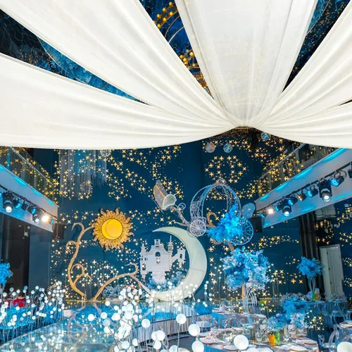 Vista 2 de Cortinas de techo de gasa, 6 paneles de 5 x 15 pies, cortinas de techo beige para boda, tela transparente, cortinas decorativas para eventos