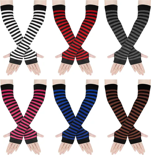 Vista 26 de Amandir Guantes largos sin dedos para mujer, calentadores de brazos, guantes elásticos de punto para el pulgar