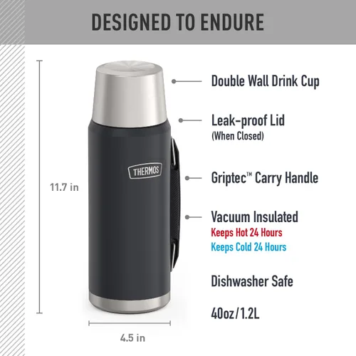 Vista 2 de THERMOS Serie ICON, Botella de acero inoxidable para bebidas, Granito, 40 oz