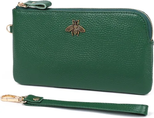 Vista 19 de imeetu Bolso de mano con asa para muñeca de cuero para mujeres, monedero para celular con correa para la muñeca A-manzana verde