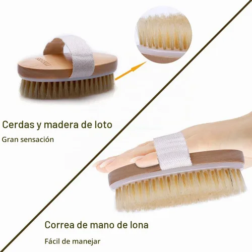 Vista 4 de Cepillo corporal de cepillado en seco, cepillo exfoliante de cerdas naturales, cepillo de baño para eliminar toxinas de piel muerta, celulitis