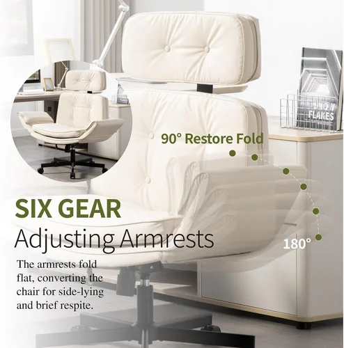 Vista 5 de Criss Cross Chair with Adjustable Armrests & Wheels & Headrest, Lounge Vanity Desk Chair with Wide Seat for Cross-Legged Sitting, Swivel Task Office