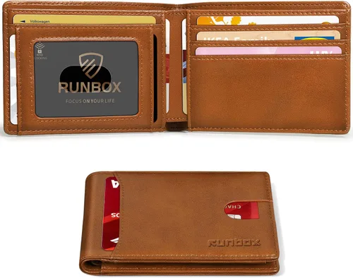 Vista 24 de RUNBOX Cartera delgada para hombre, 11 ranuras para tarjetas de crédito, de cuero, con bloqueo RFID, pequeña, delgada, plegable, minimalista 0 negro