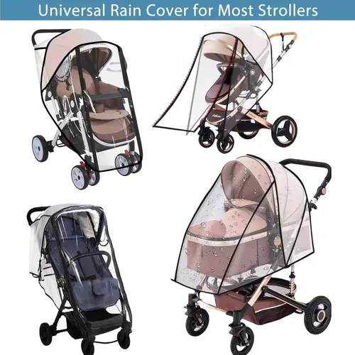 Vista 5 de Funda universal para la lluvia para cochecito, protector contra la intemperie transpirable transparente con cremallera impermeable, protección