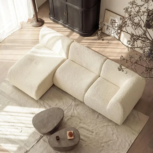 Vista 36 de Sofá individual modular curvado, sofá sherpa de espuma de 33 pulgadas, cómodos sofás de peluche para espacios pequeños, sofás modulares modernos