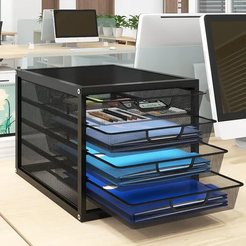 Vista 3 de Natwind Organizador de escritorio de malla con cajones deslizantes de 4 niveles, suministros de oficina, organizadores de escritorio y accesorios