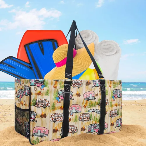 Vista 458 de NGIL Bolsa de comestibles reutilizable extra grande plegable de gran tamaño para comestibles, almacenamiento, picnic, playa, Estampado