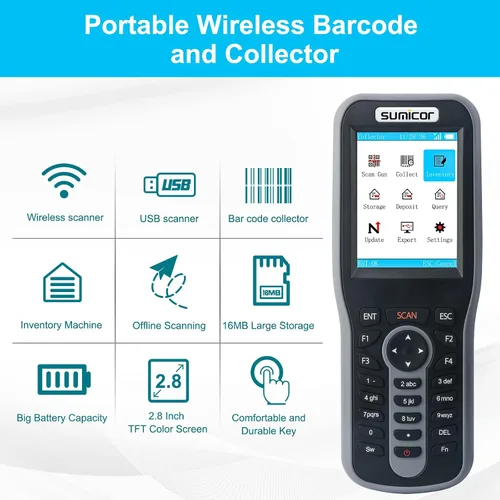 Vista 4 de Sumicor Escáner de código de barras de inventario láser, escáner de código de barras inalámbrico 2.4G, lector de código de barras no repetido