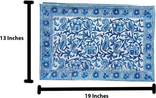 Vista 7 de Juego de 6 manteles individuales 100 % algodón estilo indio para mesa de comedor y servilletas (azul 1)