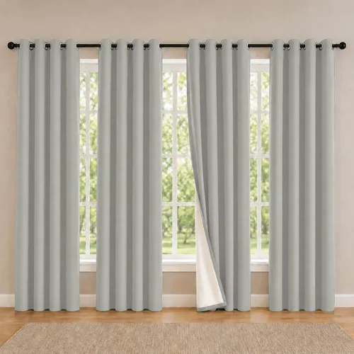 Vista 11 de 2 paneles de cortinas 100% opacas, de peso medio, con aislamiento térmico y ojales para dormitorio, sala de estar, tratamiento de ventana