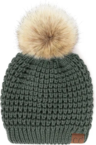 Vista 68 de Gorro unisex liso con pompón y ribete (HAT-43) de C.C Hatsandscarf Exclusives Marfil