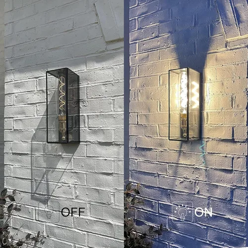 Vista 5 de Farol de pared de latón macizo para exteriores, lámpara de porche exterior con vidrio templado, iluminación de pared rectangular impermeable