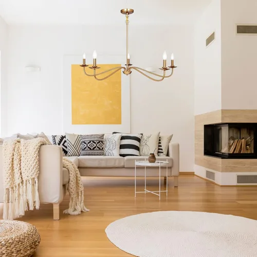 Vista 6 de Candelabro moderno, lámpara de 5 luces para comedor, lámpara dorada de altura ajustable, lámpara de araña de granja para comedor, entrada
