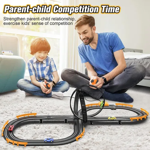 Vista 6 de Juegos de pista de carreras de coches de ranura para niños, pista de carreras de coche con batería o eléctrico con 4 coches de ranura de alta