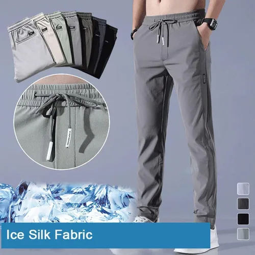 Vista 2 de LELEBEAR Janenisa - Pantalones elásticos de secado rápido para hombre, de seda de hielo, transpirables, de secado rápido, elásticos, cómodos y suaves