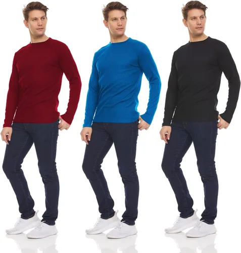Vista 2 de DARESAY Paquete de 3: camiseta térmica de manga larga para hombre, camisetas de manga larga Henley & Crew para hombre, camisetas de manga larga
