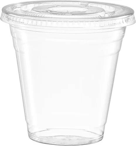 Vista 2 de GUSTO Vasos de plástico transparente con tapas planas [12 onzas – 50 unidades] – Tazas desechables para café helado con tapas – Vasos fríos
