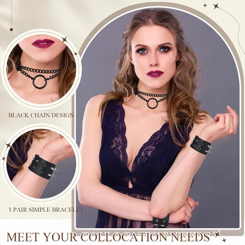 Vista 5 de Cunno Juego de 13 pulseras de collar gótico de estilo steampunk para Halloween, estilo steampunk, collar gótico, gargantilla para mujer, ajustable