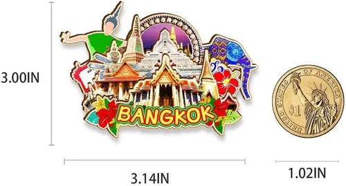 Vista 3 de Imán de Bangkok Tailandia para nevera de madera 3D hitos de viaje coleccionables recuerdos decoración hecha a mano - 2