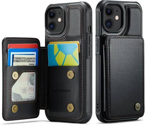 Vista 79 de Vinich for iPhone XR Wallet Case with Card Holder, Black RFID Blocking Credit Slots, Kickstand, Shockproof Flip Phone Cover, PU Leather, Double