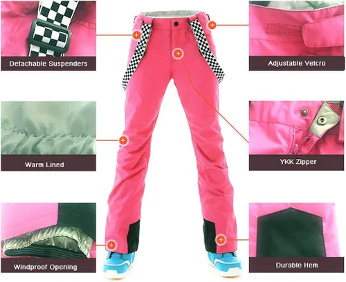 Vista 5 de GS SNOWING Conjunto de chaquetas y pantalones de esquí para mujer, resistente al viento, impermeable, aislado, para invierno, cálido, snowboard